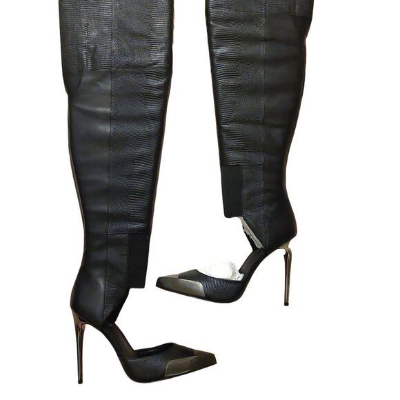 BCBGMAXAZARIA Concorde Stampede Over the Knee Black Leather Lizard Boots $695 - Picture 4 of 12